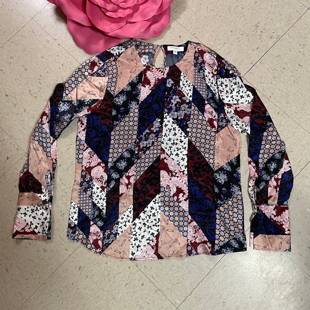 EQUIPMENT FEMME Sz S Patchwork Print 100% Silk Top Blouse Lightweight‎ SAMPLE - Picture 5 of 15